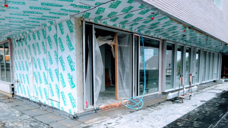 A view of building enclosure during construction