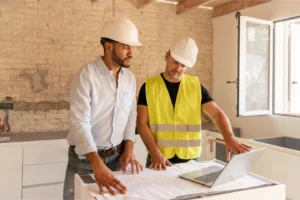 Architect collaborating with a contractor
